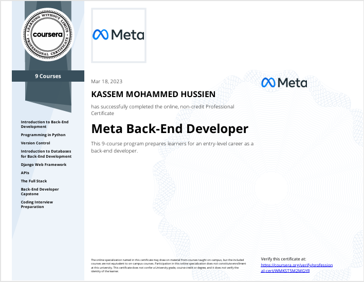 Meta Backend Certificate